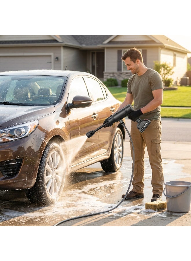 جرين ليون غسالة ضغط، مضخة غسل سيارات ضغط عالي لاسلكية بجهد 21V، مسدس غسيل ضغط يدوي مع رؤوس رش، مسدس تنظيف كهربائي محمول مع خرطوم بطول 5 أمتار لتنظيف السيارات والمنزل. - Image 5